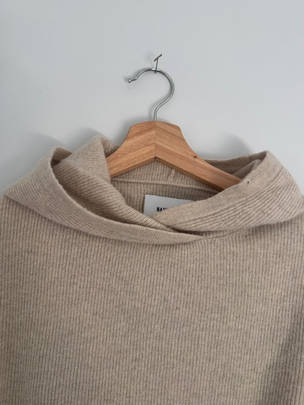 Nanushka MOG Cashmere Wool Knit Hoodie in Taupe - Picture 4 of 9